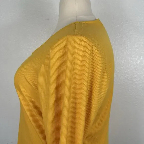 Lane Bryant Top Women 18/20 Marigold Yellow Button Accent Front Ribbed Knit - Picture 7 of 12